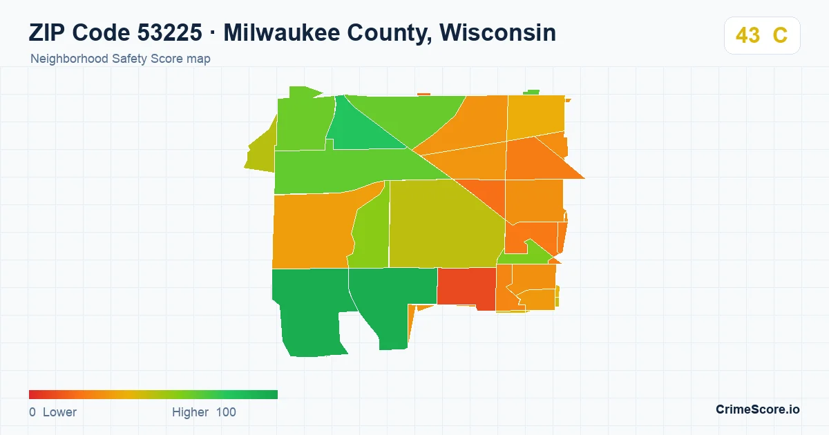 ZIP Code 53225 in Milwaukee County, Wisconsin neighborhood Safety Score map