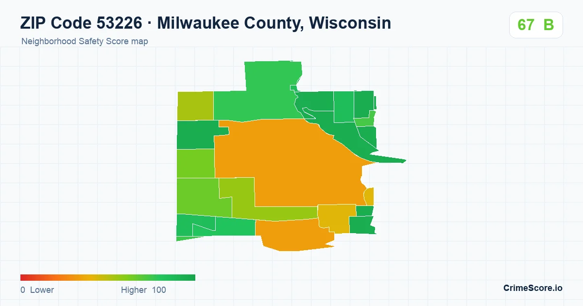 ZIP Code 53226 in Milwaukee County, Wisconsin neighborhood Safety Score map