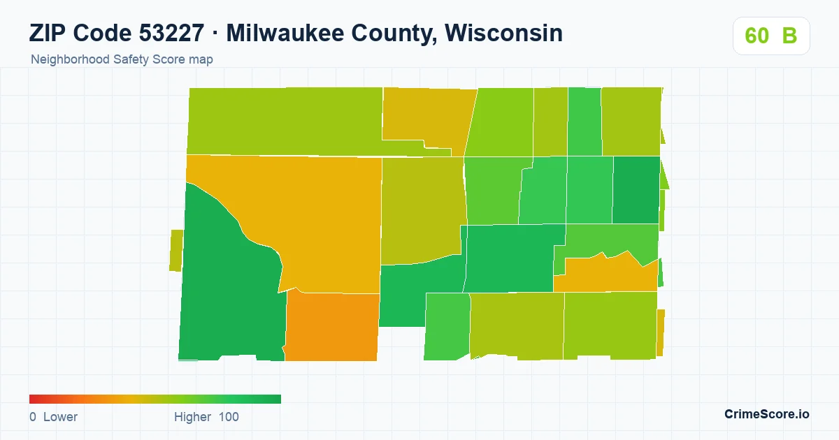 ZIP Code 53227 in Milwaukee County, Wisconsin neighborhood Safety Score map