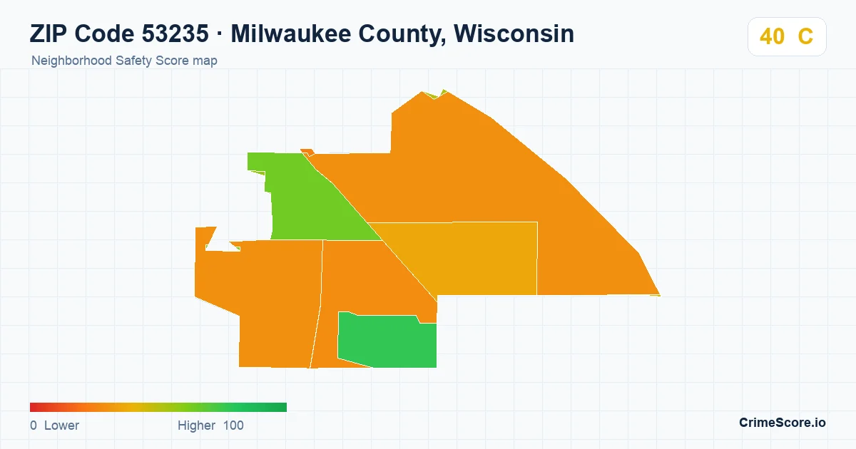 ZIP Code 53235 in Milwaukee County, Wisconsin neighborhood Safety Score map