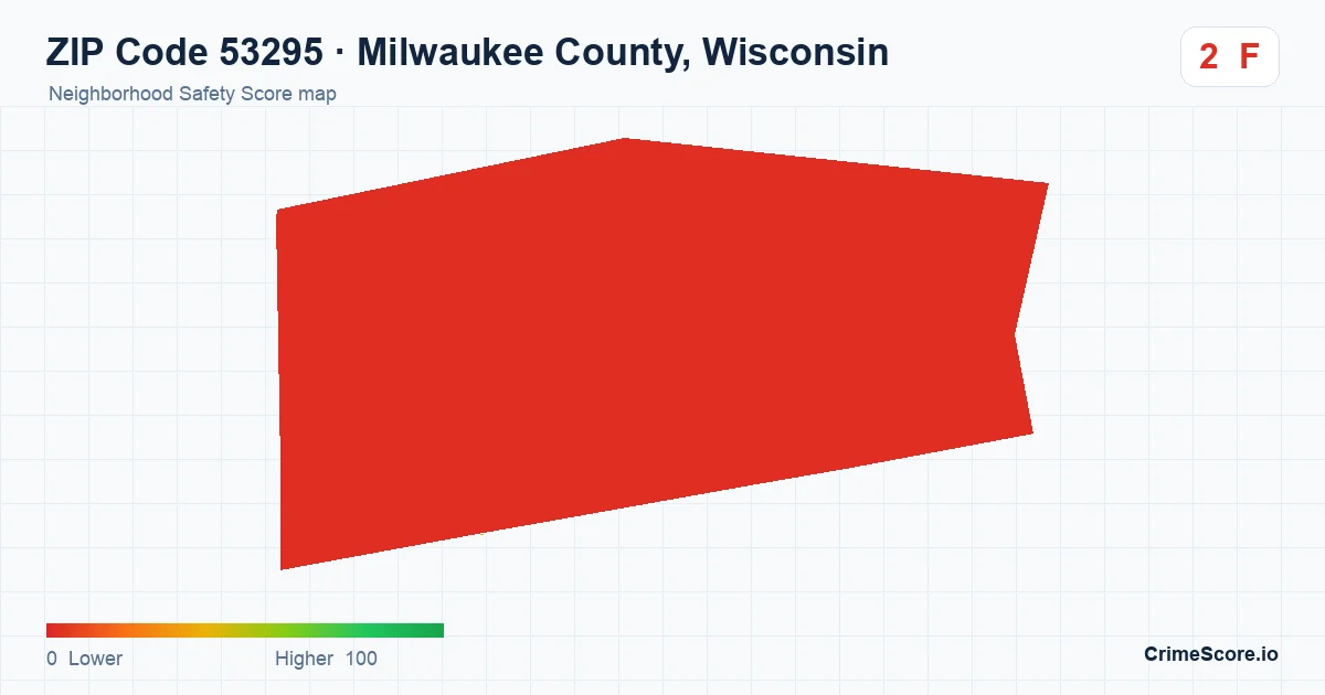 ZIP Code 53295 in Milwaukee County, Wisconsin neighborhood Safety Score map