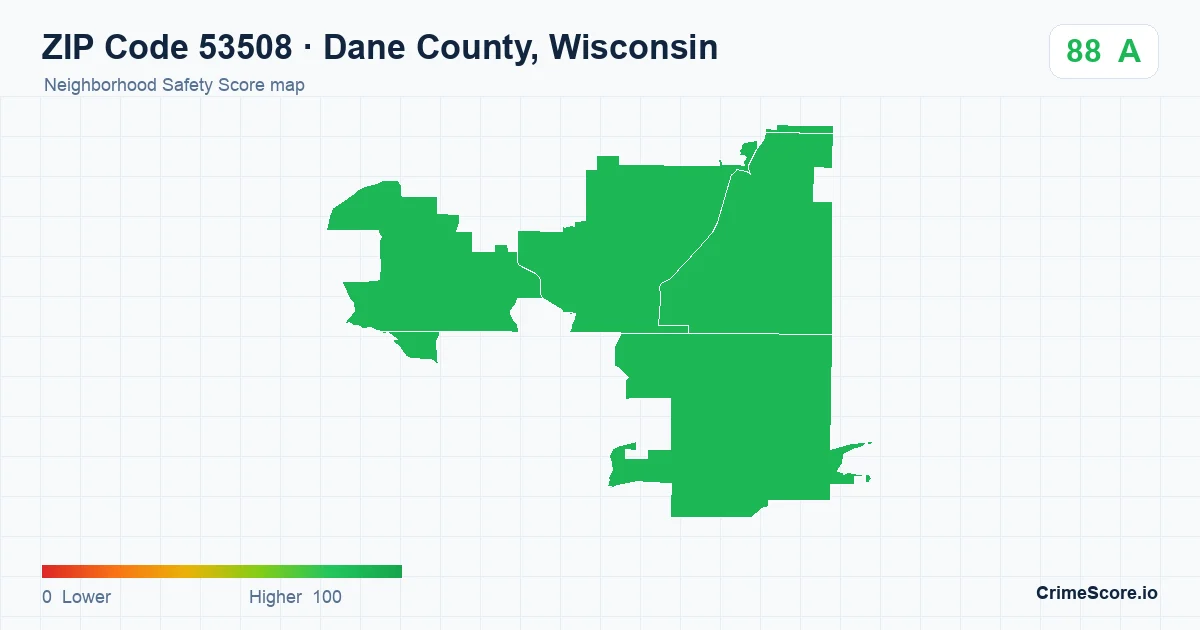 ZIP Code 53508 in Dane County, Wisconsin neighborhood Safety Score map