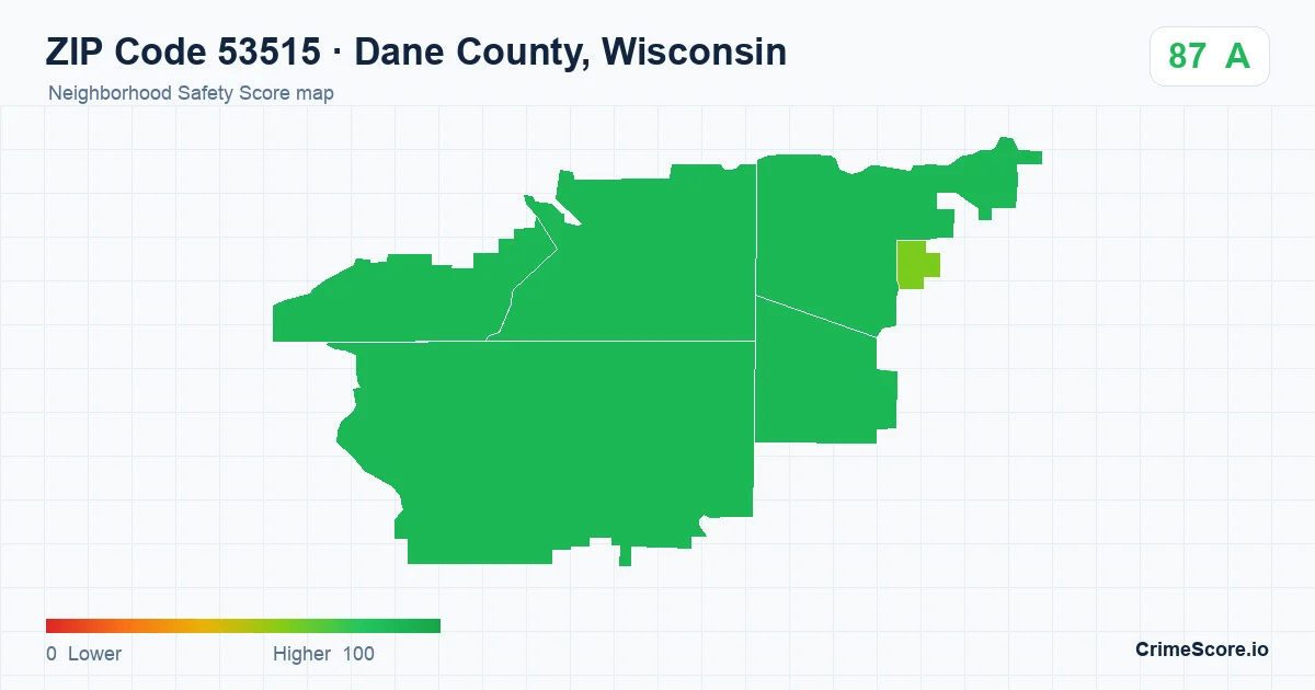 ZIP Code 53515 in Dane County, Wisconsin neighborhood Safety Score map