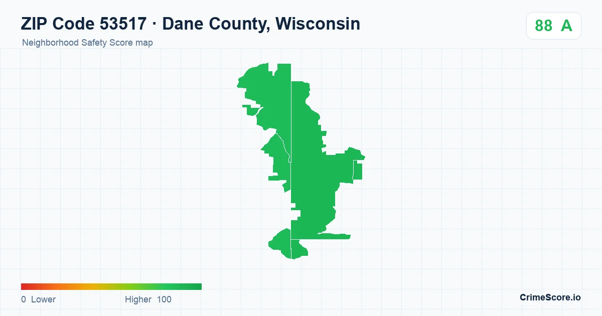 ZIP Code 53517 in Dane County, Wisconsin neighborhood Safety Score map