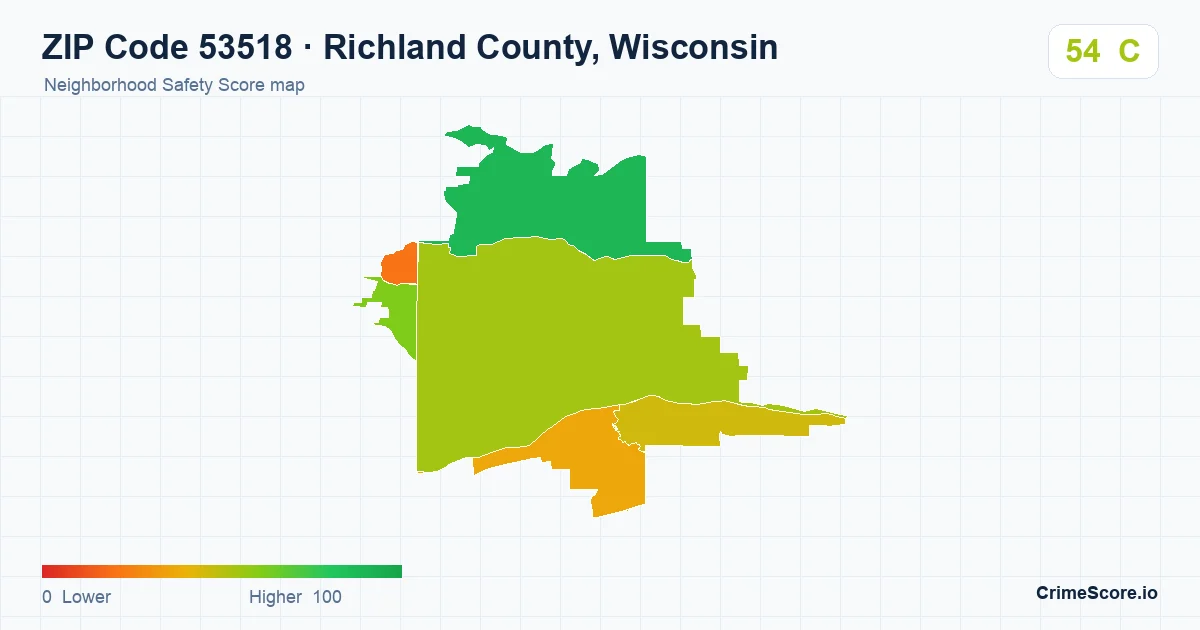 ZIP Code 53518 in Richland County, Wisconsin neighborhood Safety Score map