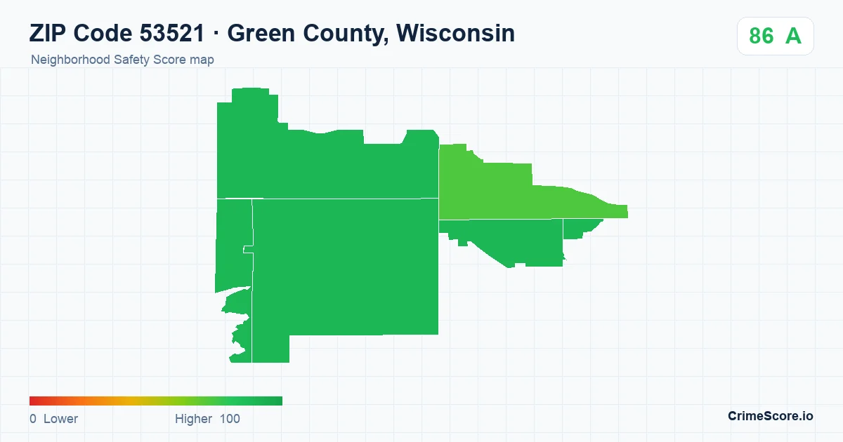 ZIP Code 53521 in Green County, Wisconsin neighborhood Safety Score map
