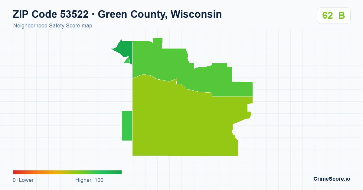 ZIP Code 53522 in Green County, Wisconsin neighborhood Safety Score map