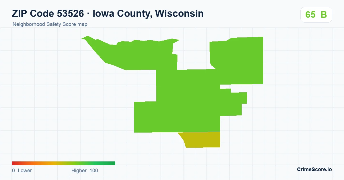 ZIP Code 53526 in Iowa County, Wisconsin neighborhood Safety Score map