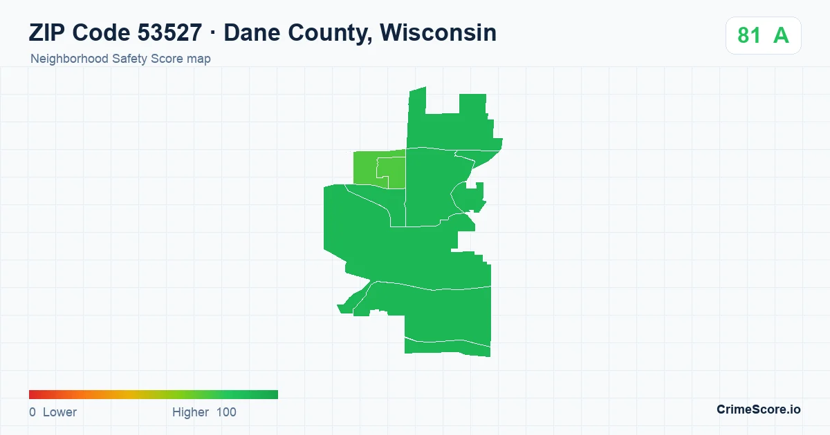 ZIP Code 53527 in Dane County, Wisconsin neighborhood Safety Score map