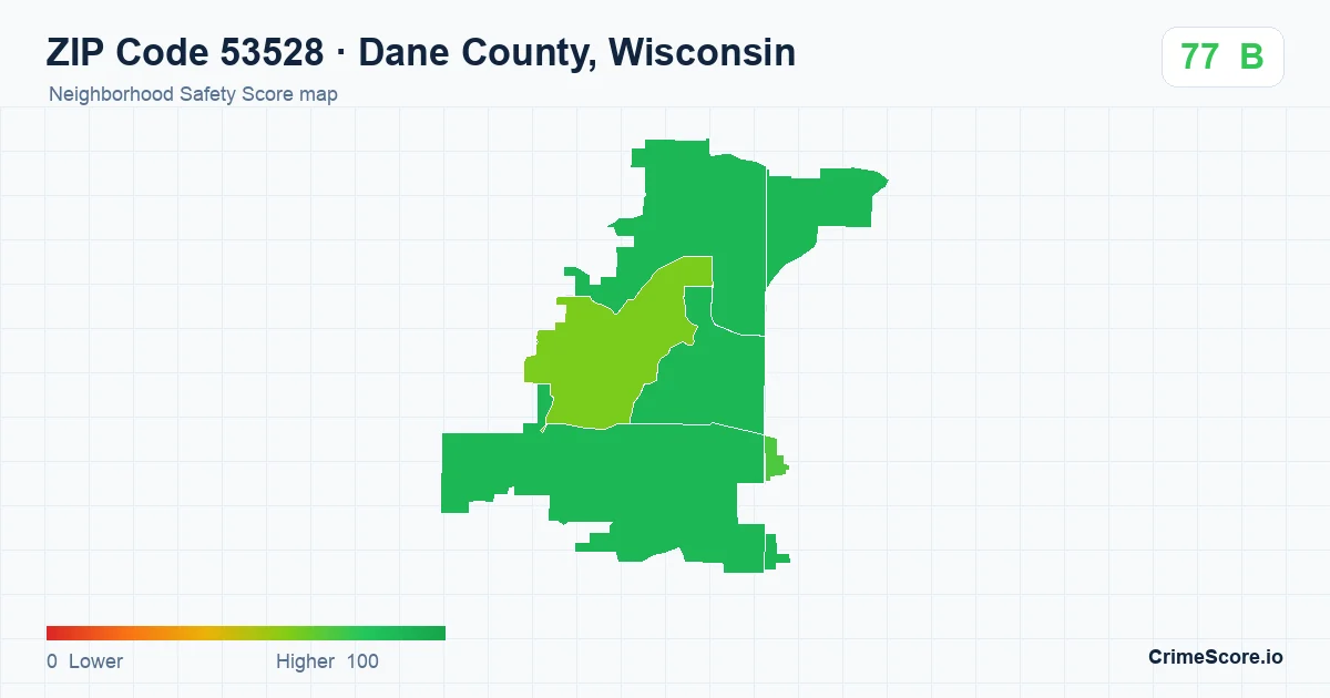 ZIP Code 53528 in Dane County, Wisconsin neighborhood Safety Score map