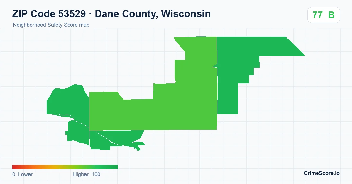 ZIP Code 53529 in Dane County, Wisconsin neighborhood Safety Score map