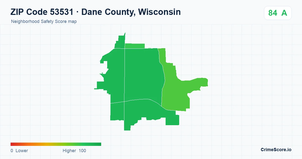 ZIP Code 53531 in Dane County, Wisconsin neighborhood Safety Score map