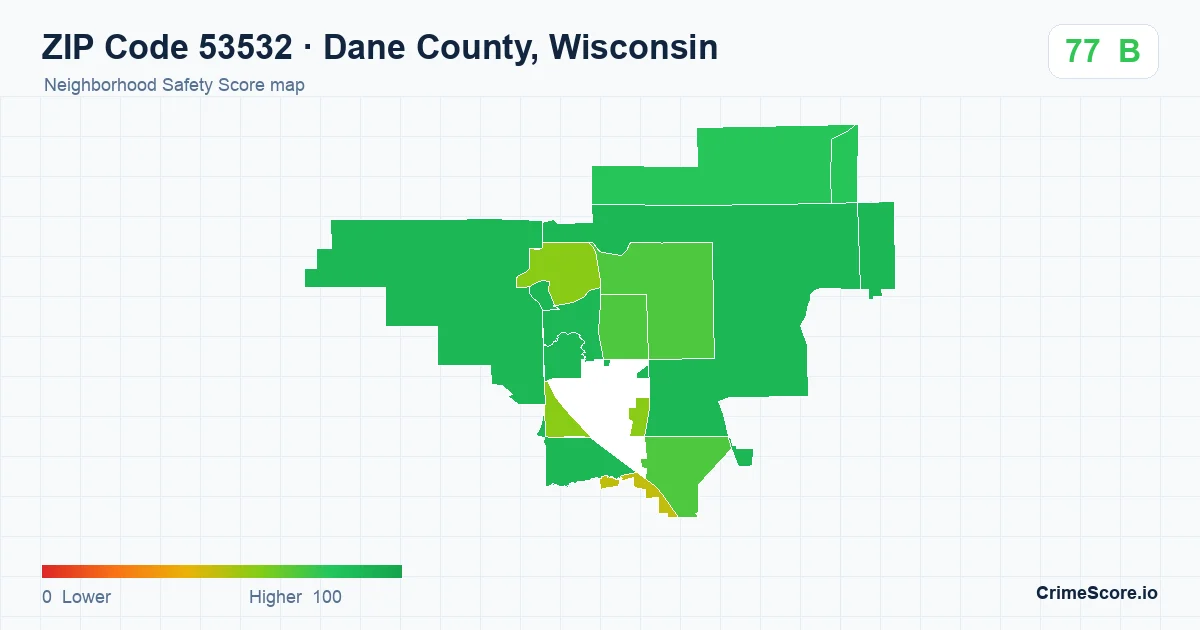 ZIP Code 53532 in Dane County, Wisconsin neighborhood Safety Score map