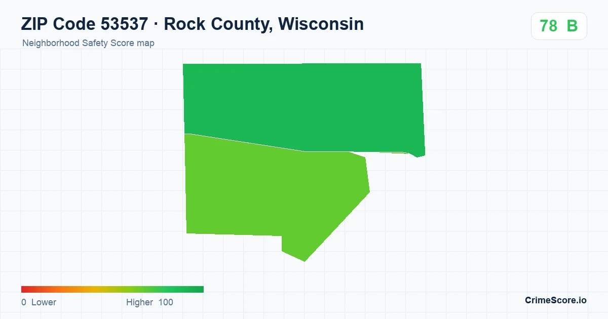 ZIP Code 53537 in Rock County, Wisconsin neighborhood Safety Score map