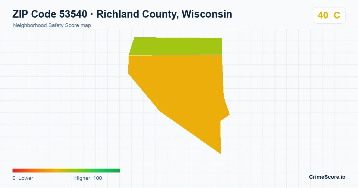 ZIP Code 53540 in Richland County, Wisconsin neighborhood Safety Score map