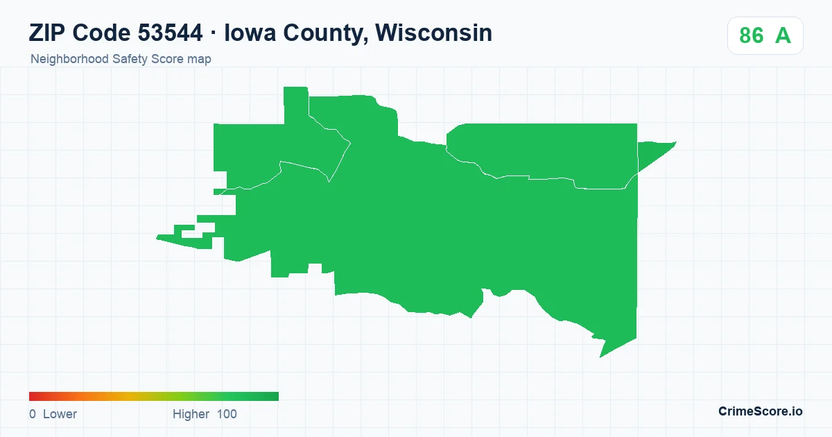 ZIP Code 53544 in Iowa County, Wisconsin neighborhood Safety Score map