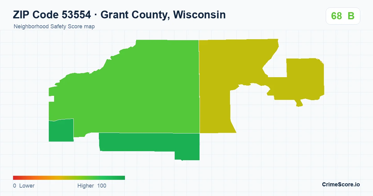 ZIP Code 53554 in Grant County, Wisconsin neighborhood Safety Score map