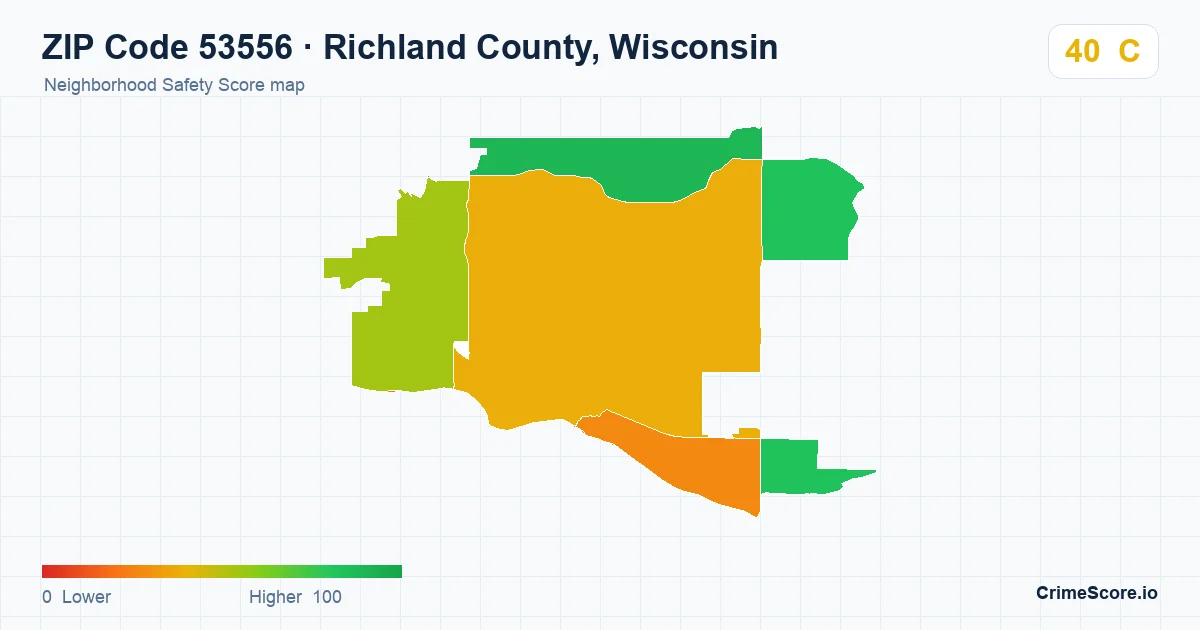 ZIP Code 53556 in Richland County, Wisconsin neighborhood Safety Score map