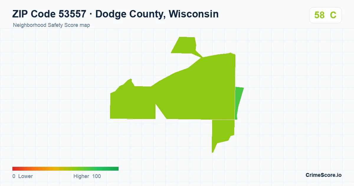 ZIP Code 53557 in Dodge County, Wisconsin neighborhood Safety Score map