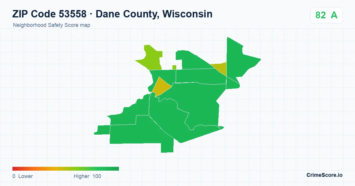 ZIP Code 53558 in Dane County, Wisconsin neighborhood Safety Score map