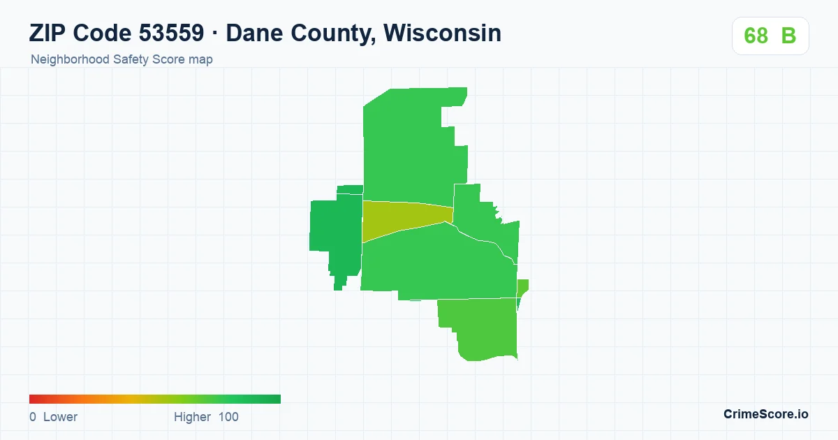 ZIP Code 53559 in Dane County, Wisconsin neighborhood Safety Score map
