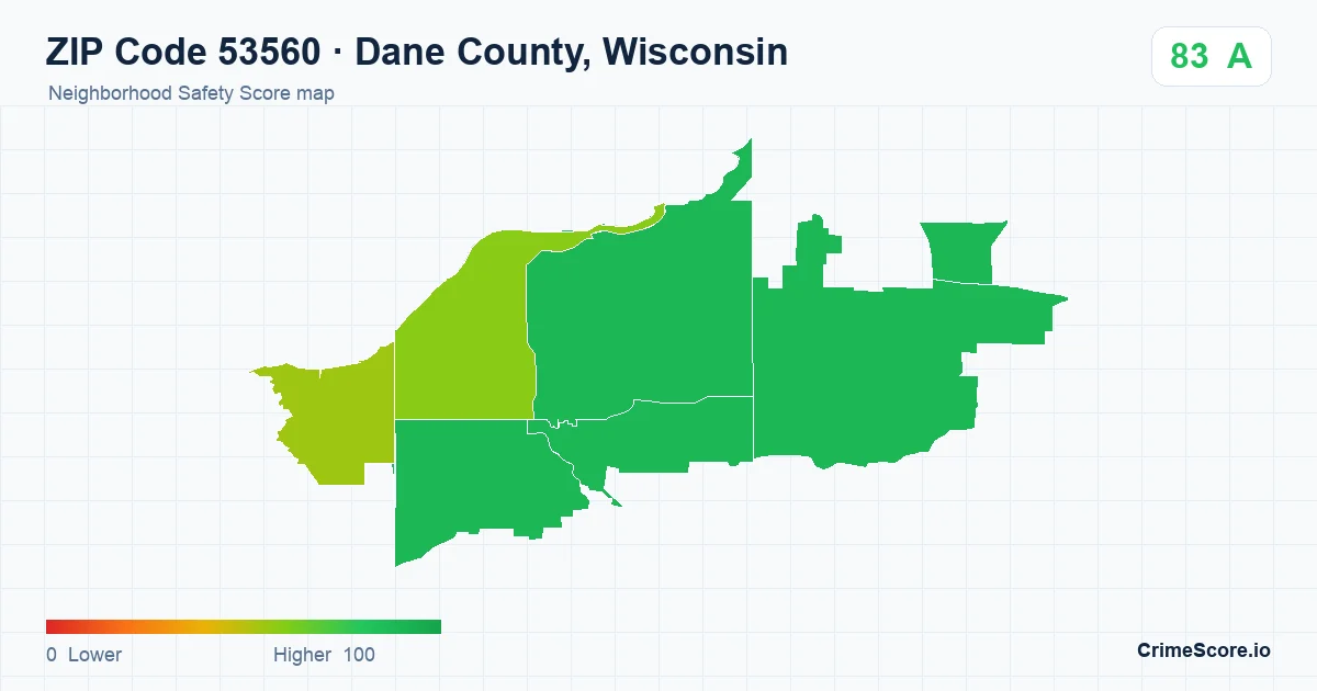 ZIP Code 53560 in Dane County, Wisconsin neighborhood Safety Score map