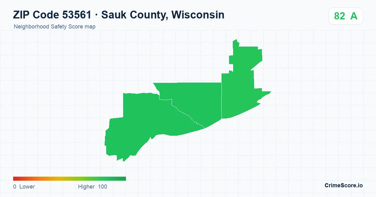 ZIP Code 53561 in Sauk County, Wisconsin neighborhood Safety Score map