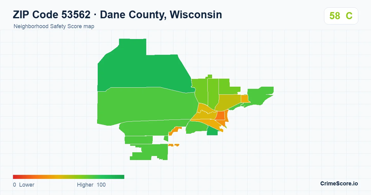 ZIP Code 53562 in Dane County, Wisconsin neighborhood Safety Score map