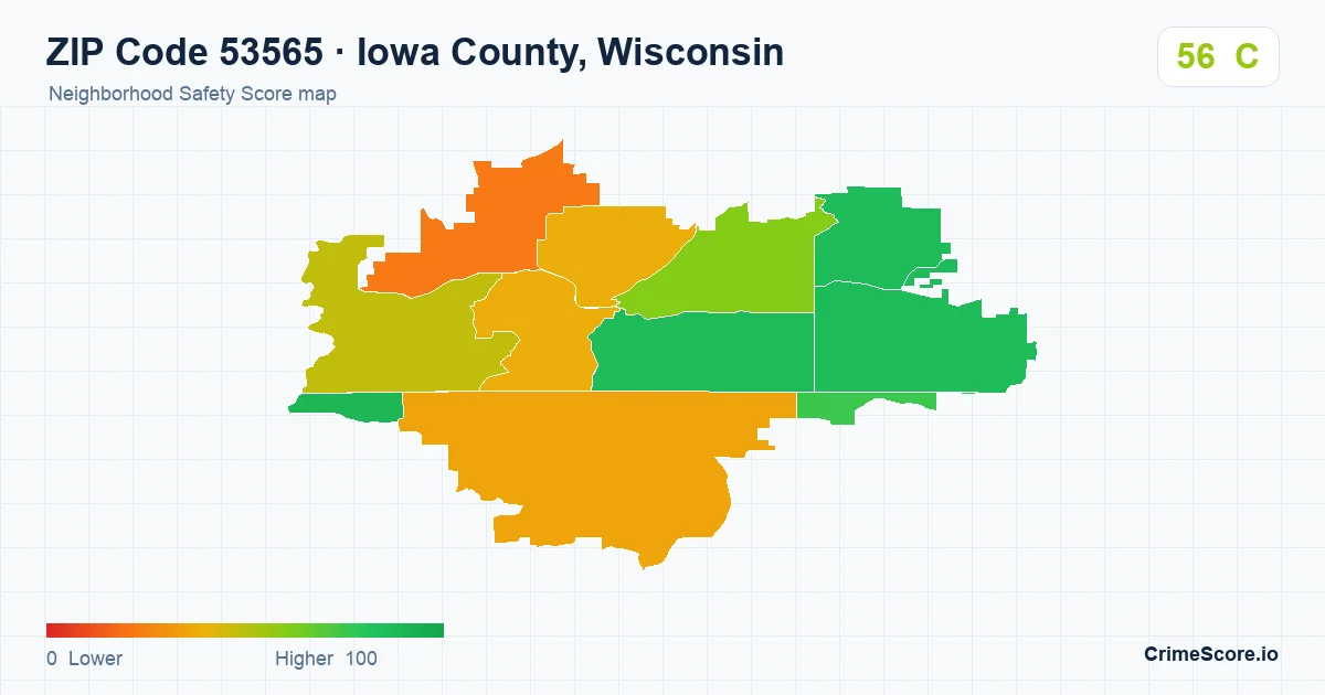 ZIP Code 53565 in Iowa County, Wisconsin neighborhood Safety Score map