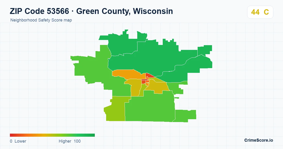 ZIP Code 53566 in Green County, Wisconsin neighborhood Safety Score map
