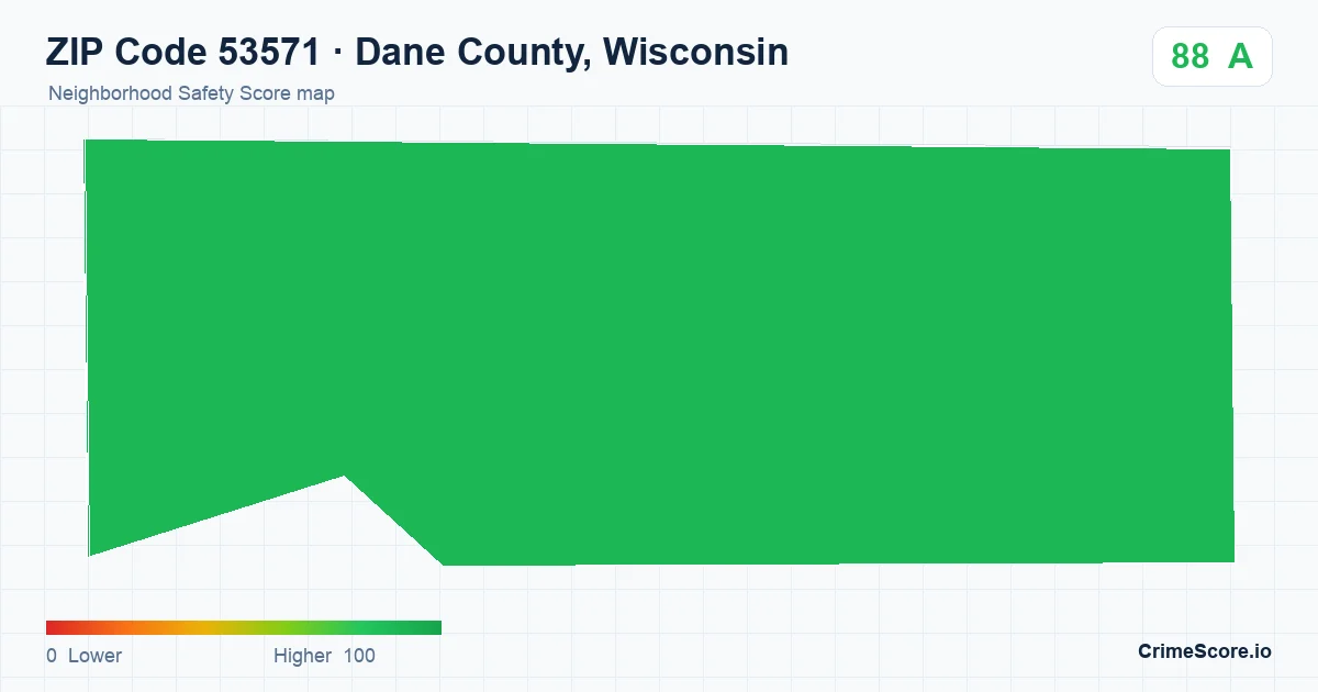 ZIP Code 53571 in Dane County, Wisconsin neighborhood Safety Score map