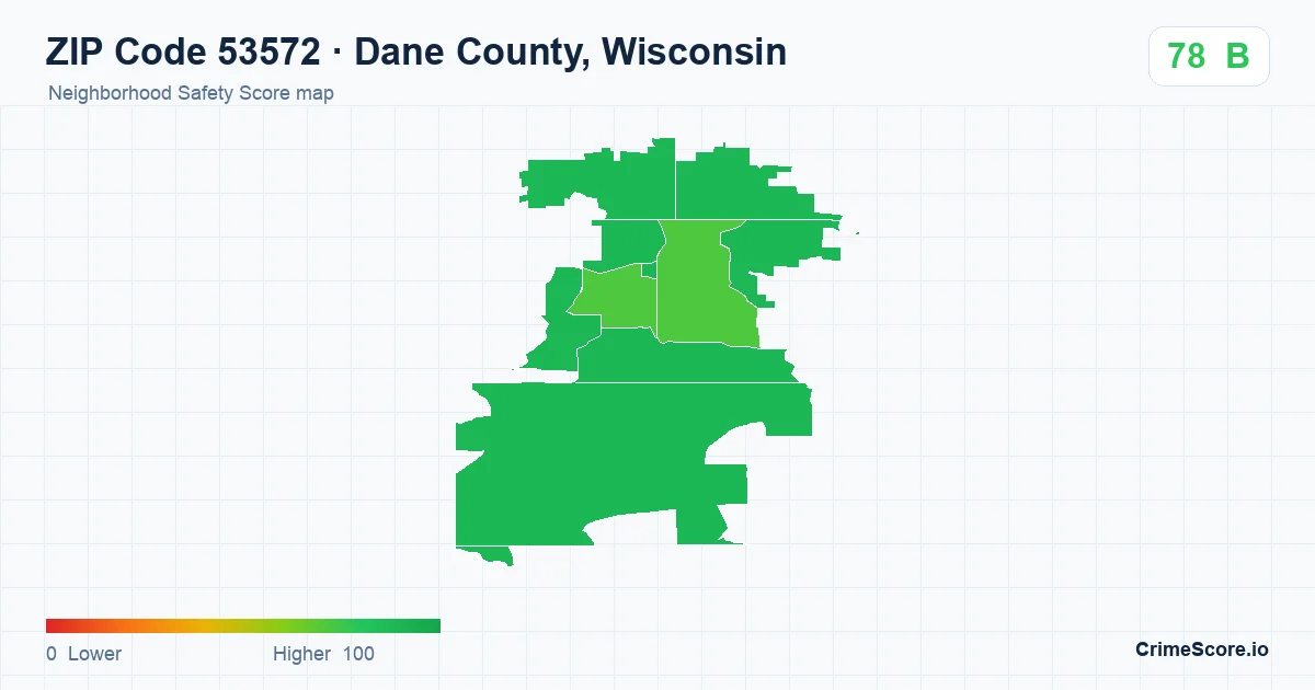 ZIP Code 53572 in Dane County, Wisconsin neighborhood Safety Score map