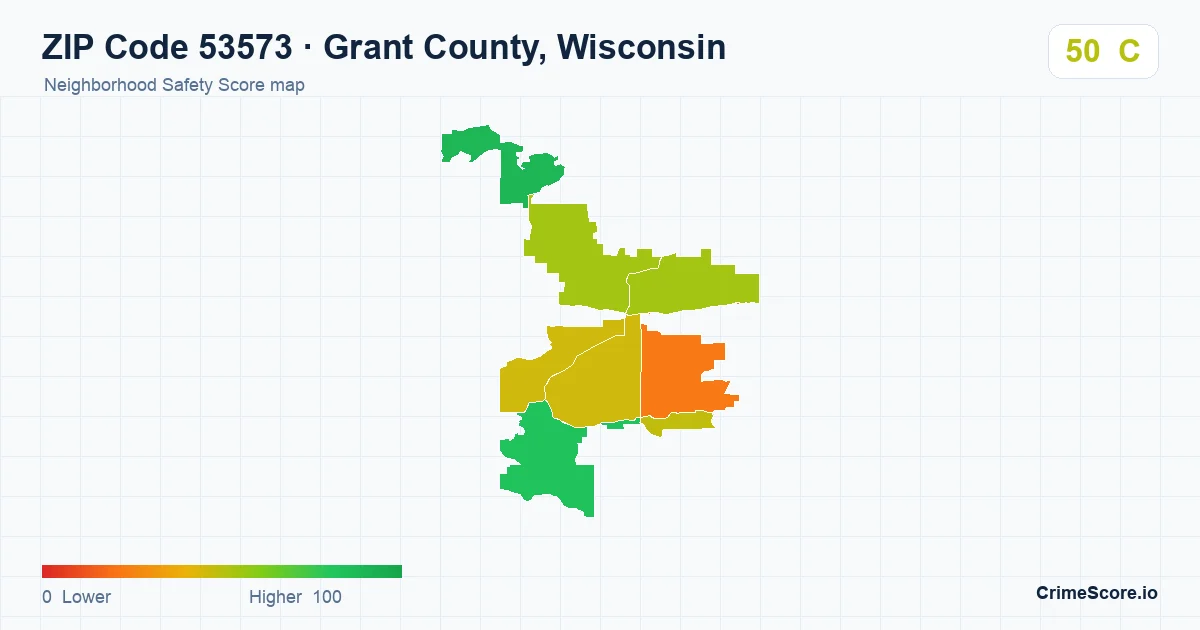 ZIP Code 53573 in Grant County, Wisconsin neighborhood Safety Score map