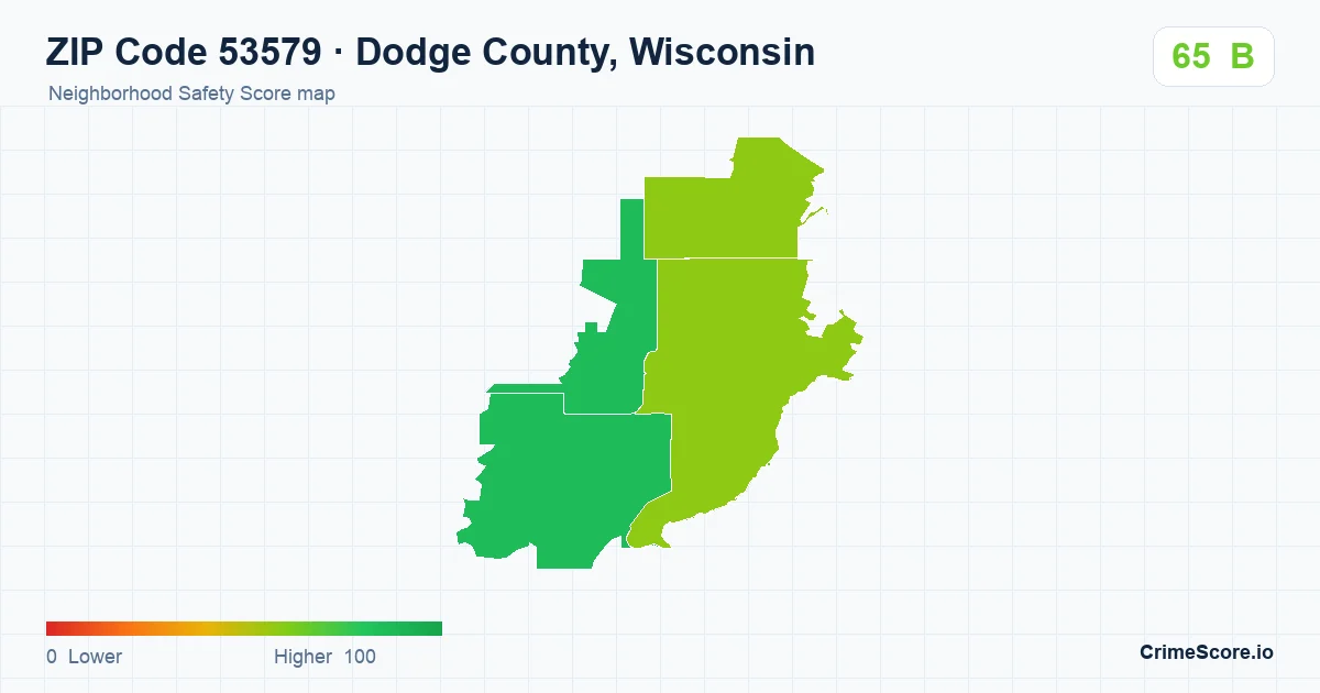 ZIP Code 53579 in Dodge County, Wisconsin neighborhood Safety Score map