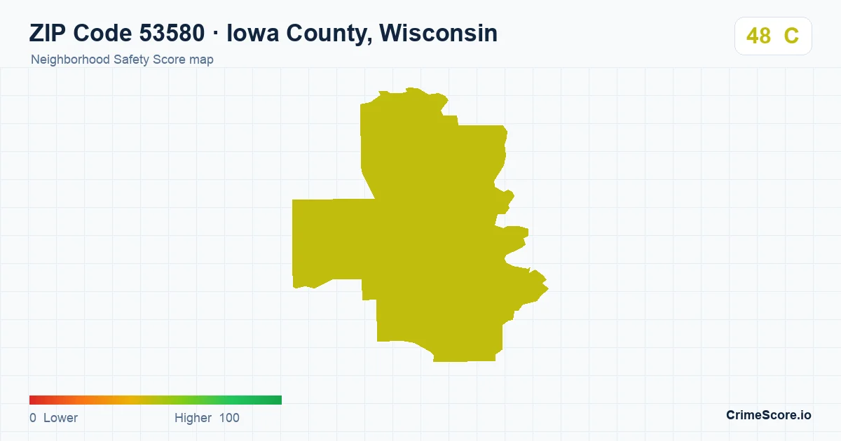 ZIP Code 53580 in Iowa County, Wisconsin neighborhood Safety Score map