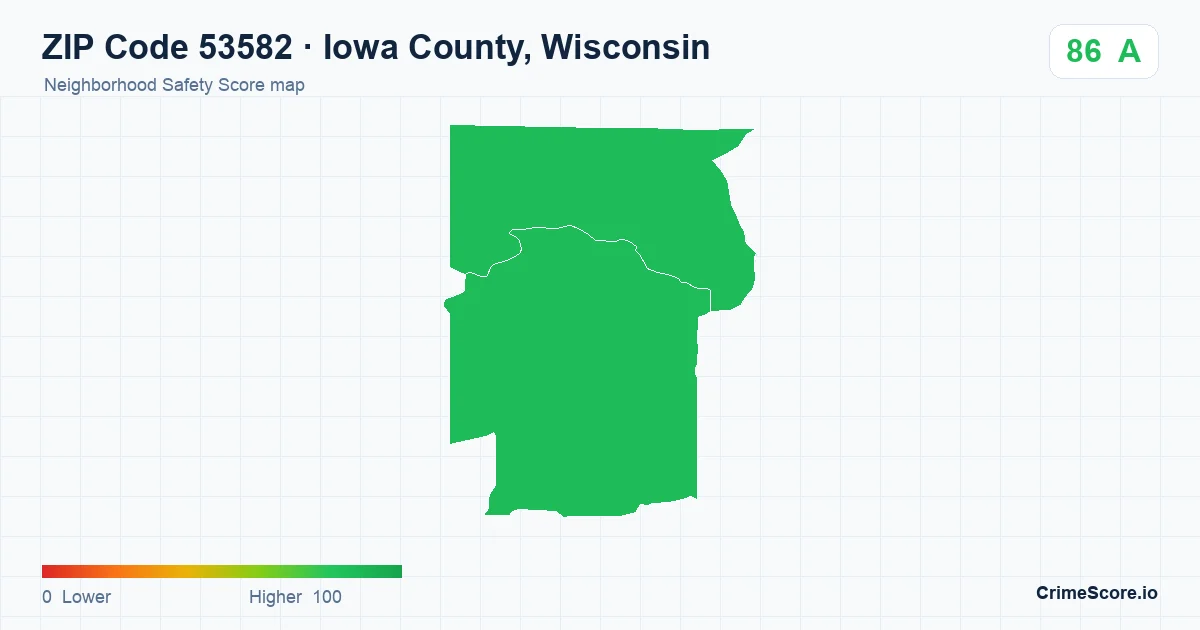 ZIP Code 53582 in Iowa County, Wisconsin neighborhood Safety Score map