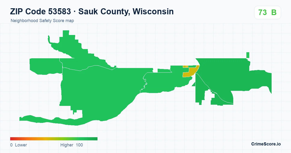 ZIP Code 53583 in Sauk County, Wisconsin neighborhood Safety Score map