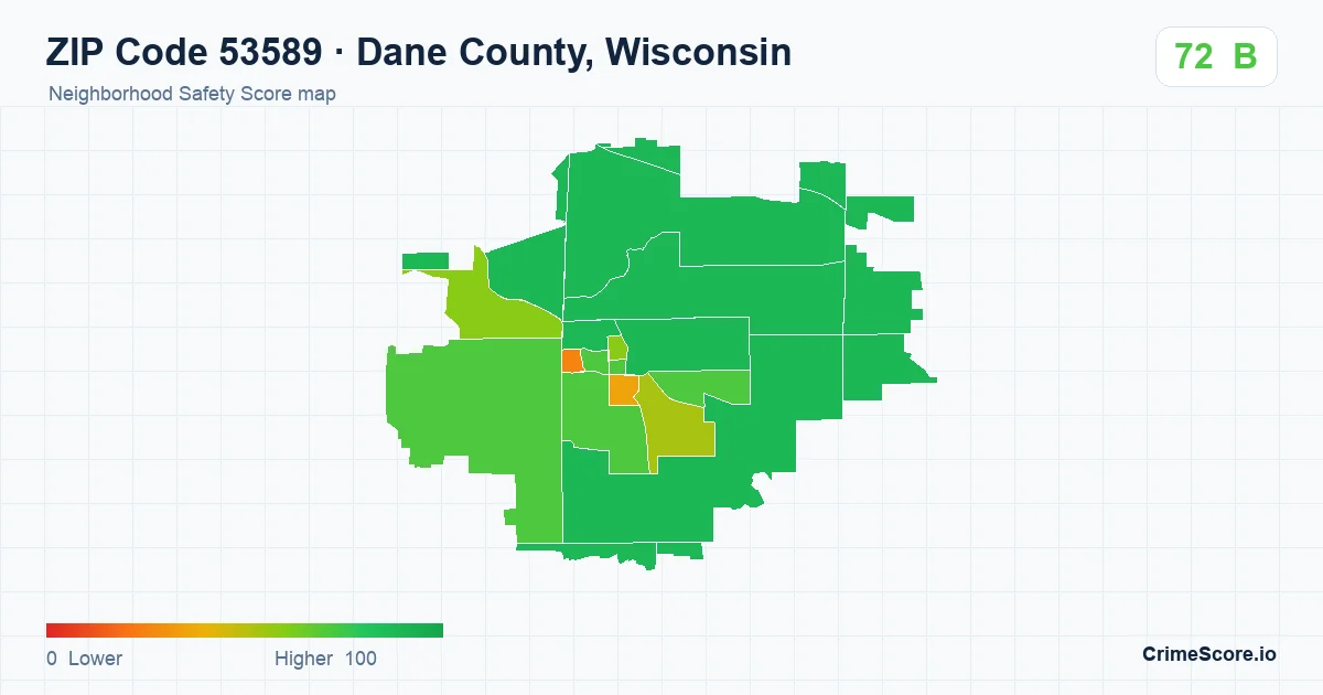 ZIP Code 53589 in Dane County, Wisconsin neighborhood Safety Score map