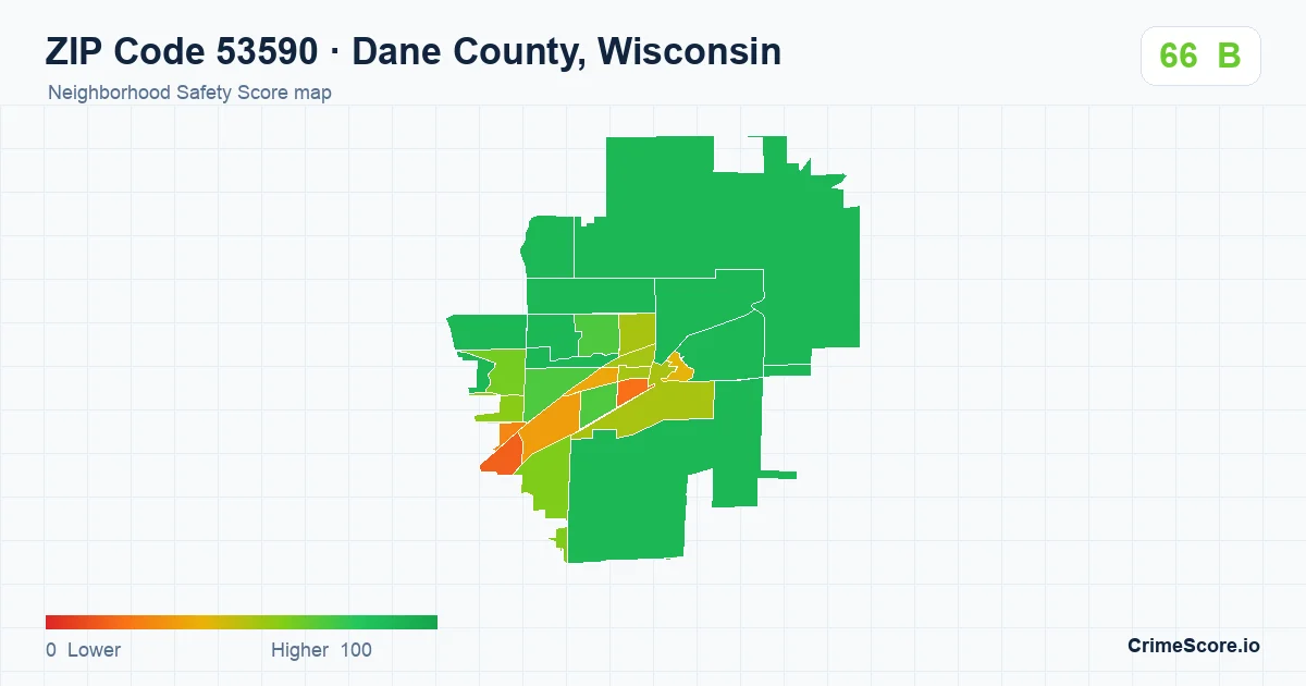 ZIP Code 53590 in Dane County, Wisconsin neighborhood Safety Score map