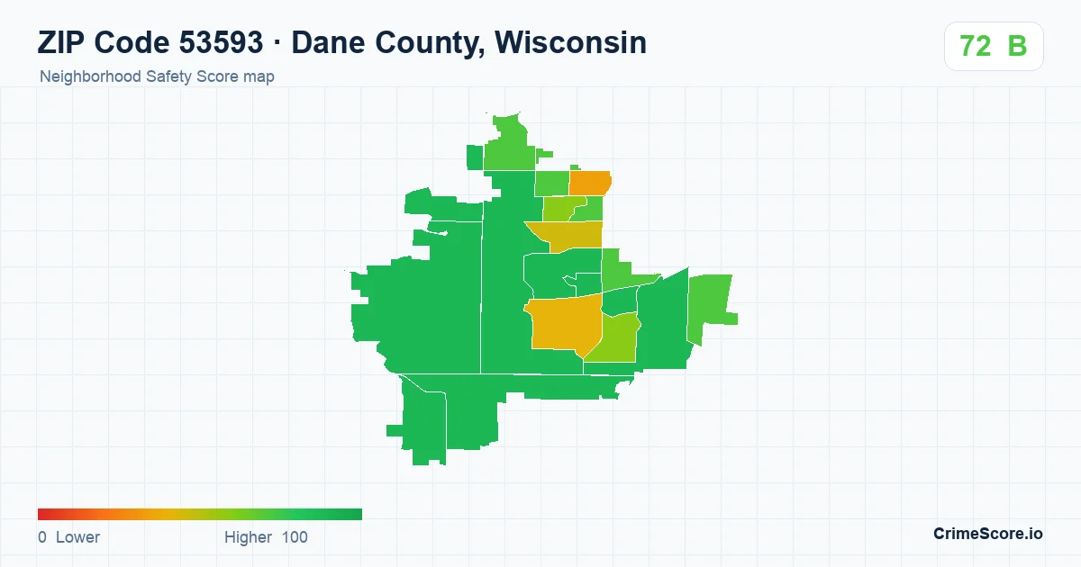 ZIP Code 53593 in Dane County, Wisconsin neighborhood Safety Score map