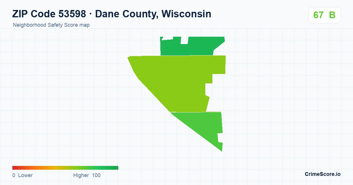 ZIP Code 53598 in Dane County, Wisconsin neighborhood Safety Score map