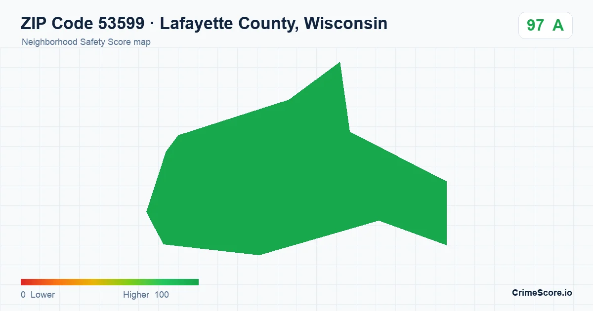 ZIP Code 53599 in Lafayette County, Wisconsin neighborhood Safety Score map