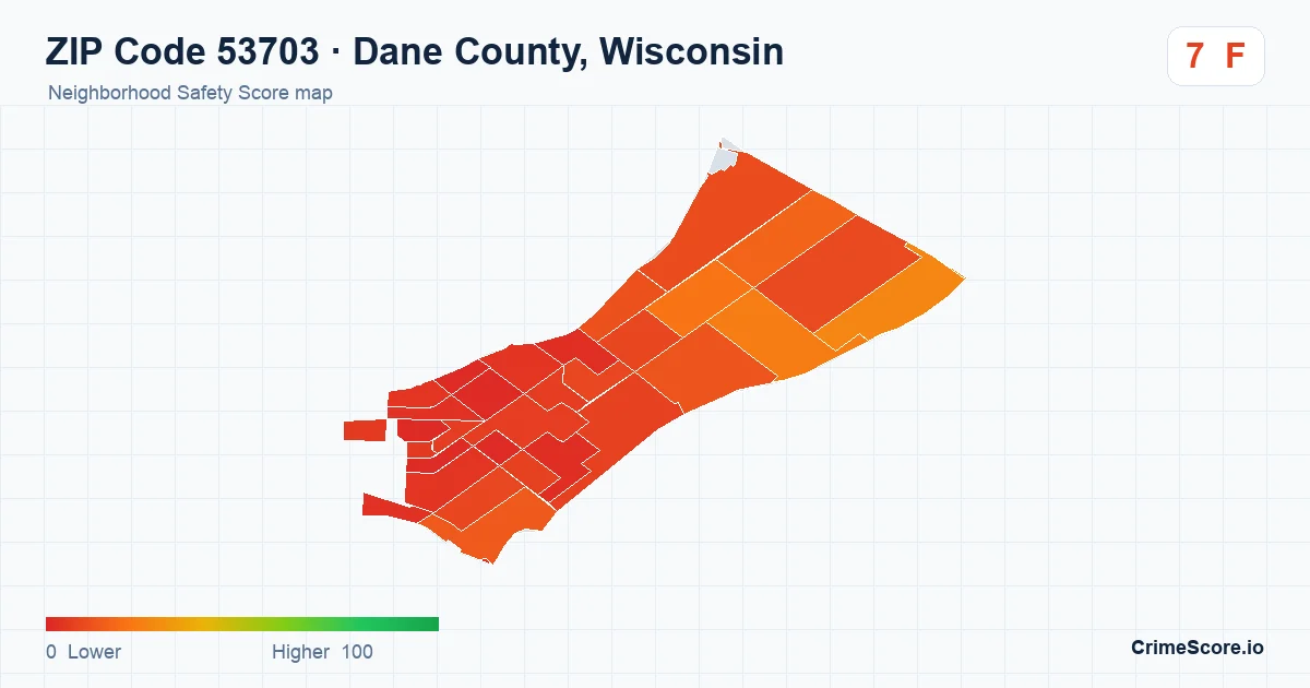 ZIP Code 53703 in Dane County, Wisconsin neighborhood Safety Score map