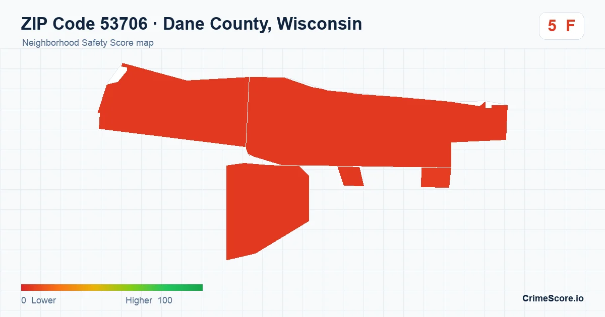 ZIP Code 53706 in Dane County, Wisconsin neighborhood Safety Score map