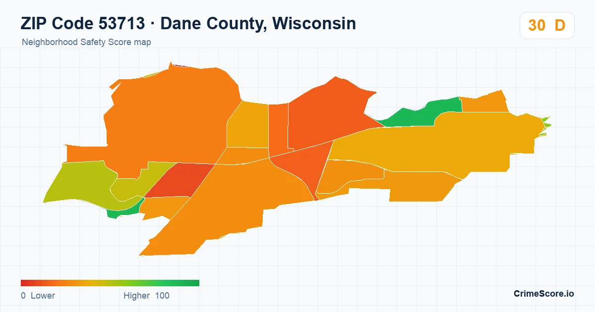 ZIP Code 53713 in Dane County, Wisconsin neighborhood Safety Score map