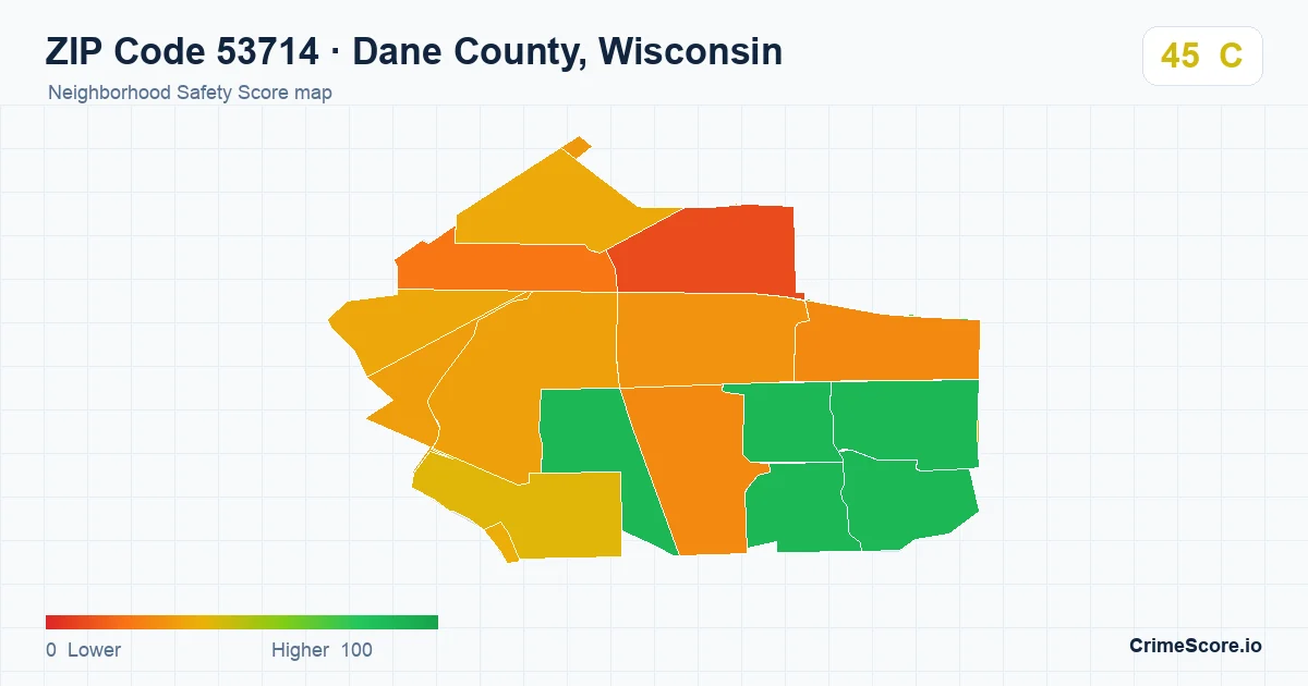 ZIP Code 53714 in Dane County, Wisconsin neighborhood Safety Score map