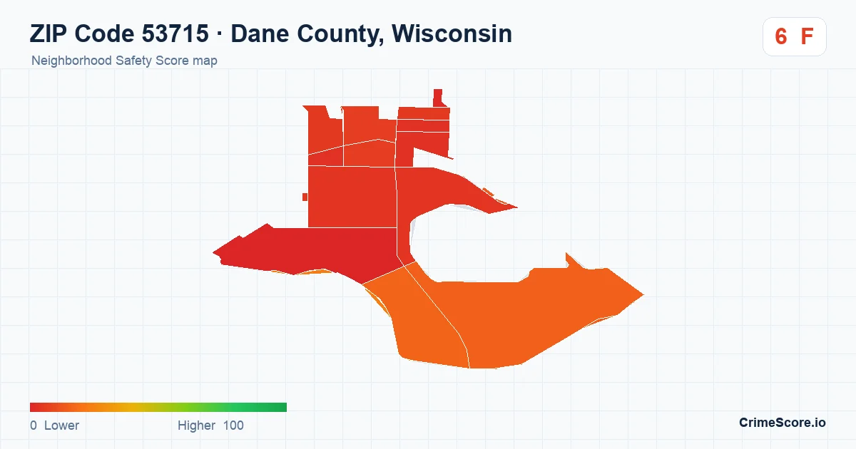 ZIP Code 53715 in Dane County, Wisconsin neighborhood Safety Score map