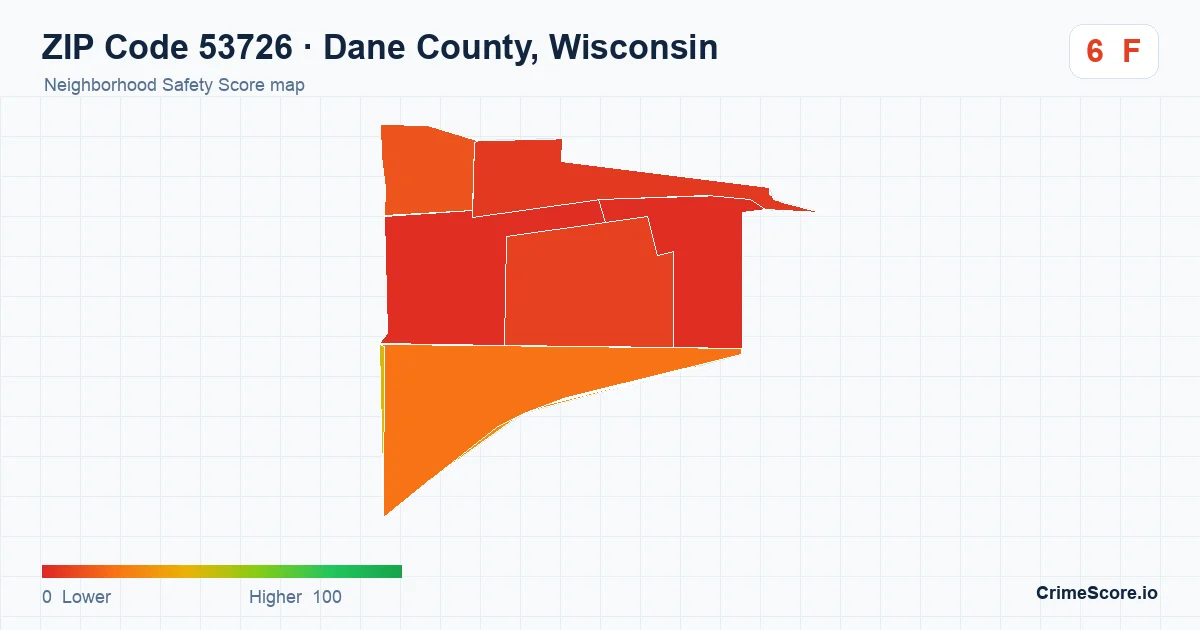ZIP Code 53726 in Dane County, Wisconsin neighborhood Safety Score map