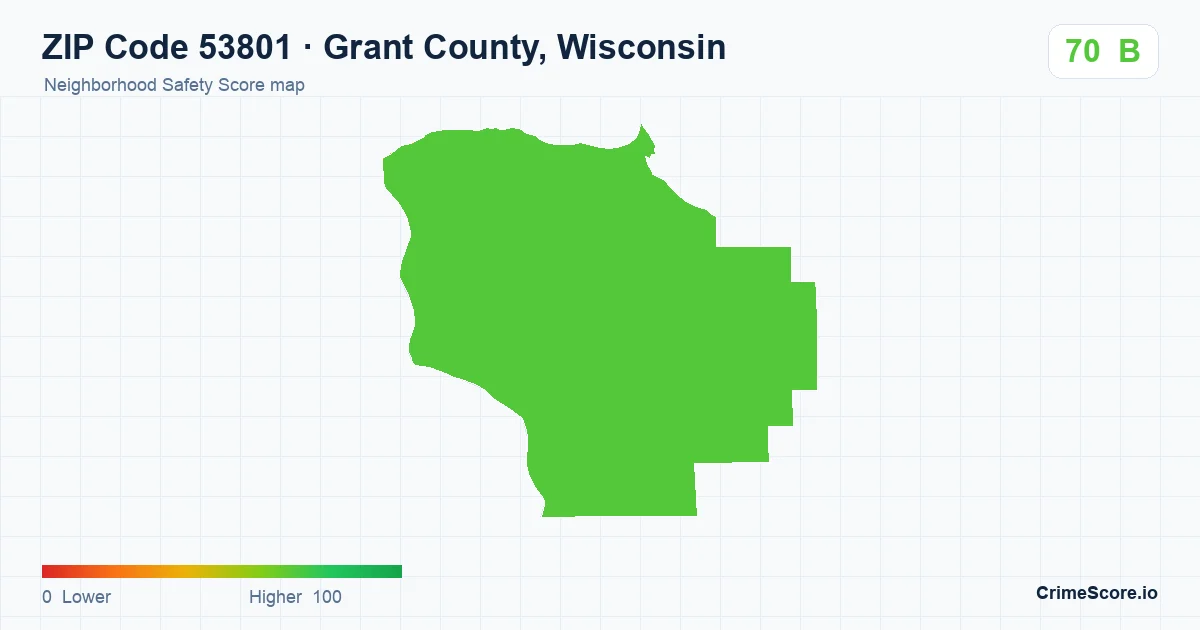 ZIP Code 53801 in Grant County, Wisconsin neighborhood Safety Score map