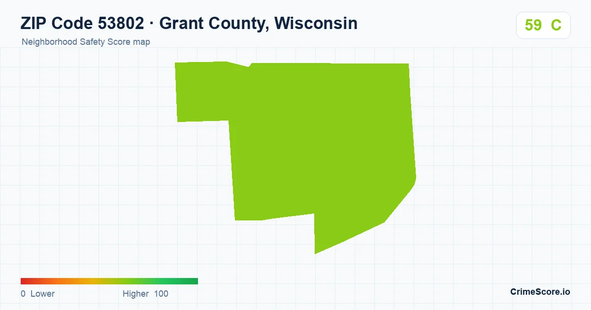ZIP Code 53802 in Grant County, Wisconsin neighborhood Safety Score map